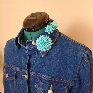 Vintage Aqua Beaded Brooch and Clip Earrings Set